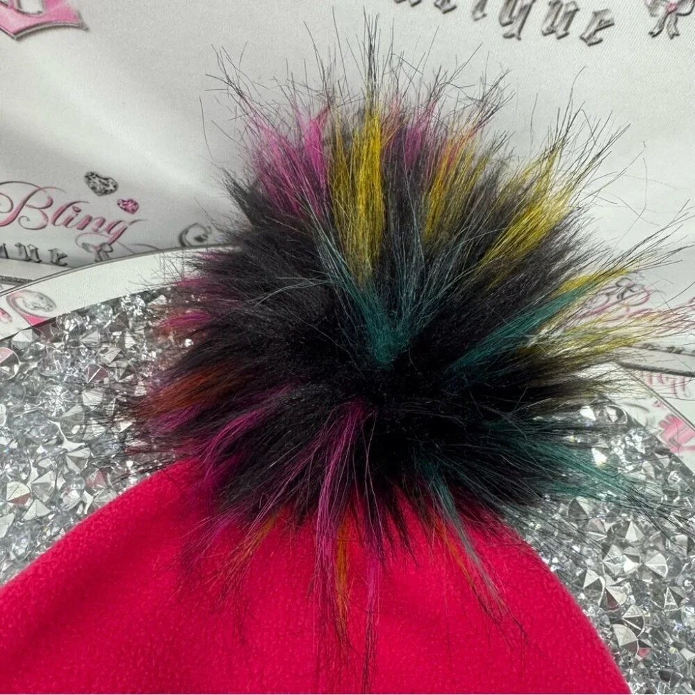 Screamer hat toque beanie Pom Pom multicolor fluff ball pink fleece winter hat